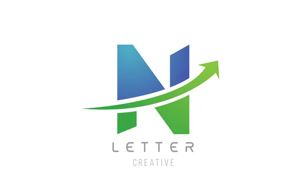 Şirket logosu simgesi için yeşil mavi ok harfi N alfabesi — Stok Vektör