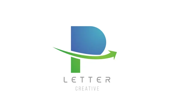 Şirket logo simgesi için yeşil mavi ok harfi P alfabesi — Stok Vektör