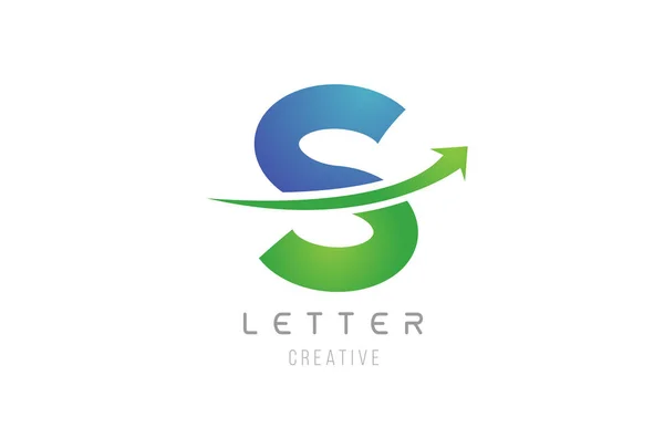 Verde azul swoosh flecha letra alfabeto S para el icono del logotipo de la empresa — Archivo Imágenes Vectoriales