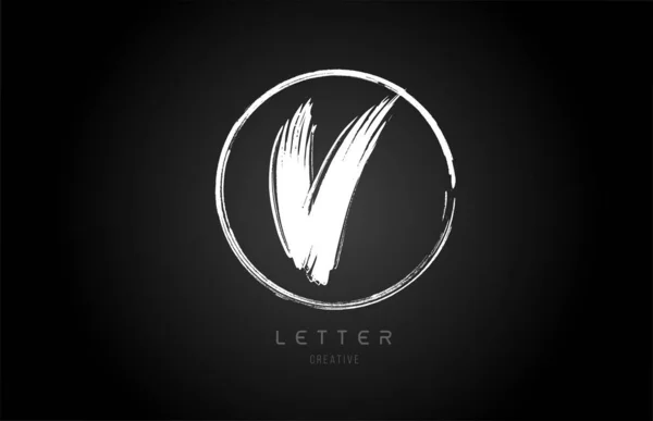 Grunge V pincelada letra alfabeto logotipo icono diseño plantilla — Vector de stock