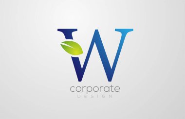 green leaf alphabet letter W logo icon design template