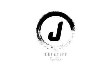 black letter grunge circle J alphabet letter logo icon design te