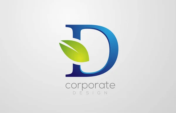 Folha verde alfabeto letra D logotipo ícone design modelo — Vetor de Stock