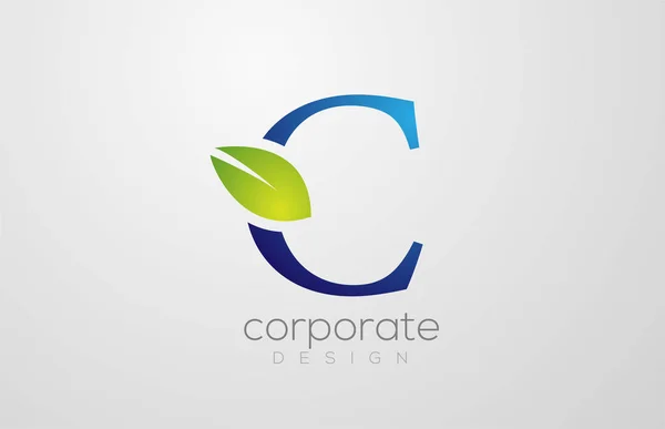 Green leaf alphabet letter C logo icon design template — ストックベクタ