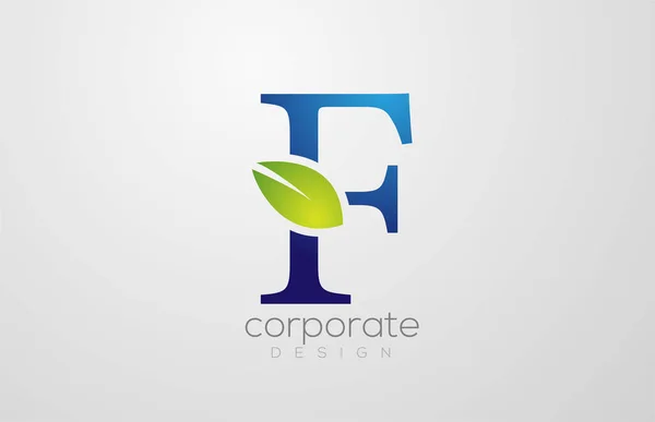 Zielony liść alfabetu litera F logo ikona wzór projektu — Wektor stockowy