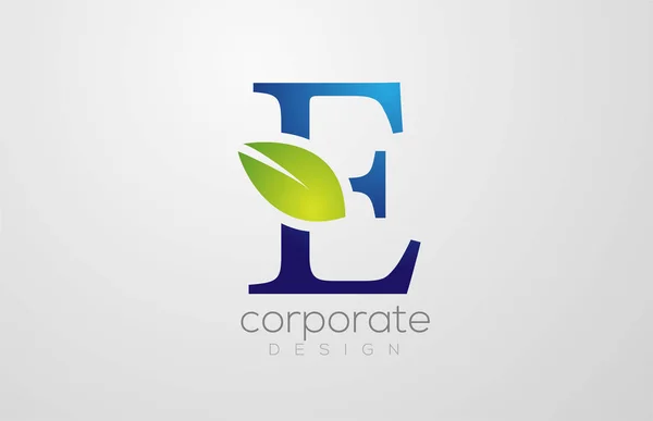 Green leaf alphabet letter E logo icon design template — 图库矢量图片