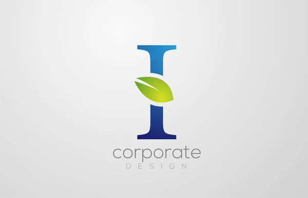 Zielony liść alfabetu litera I logo ikona wzór projektu — Wektor stockowy
