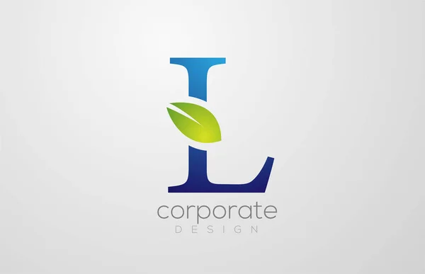 Zelený list abeceda písmeno L logo vzor ikony — Stockový vektor