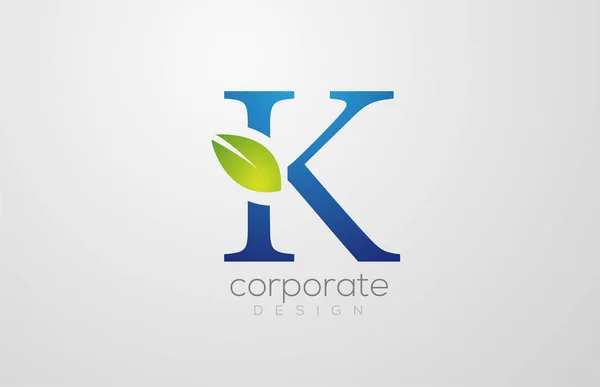 green leaf alphabet letter K logo icon design template