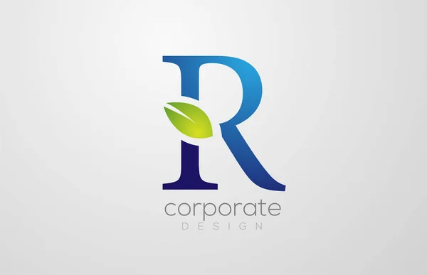 Hoja verde alfabeto letra R logotipo icono diseño plantilla — Vector de stock