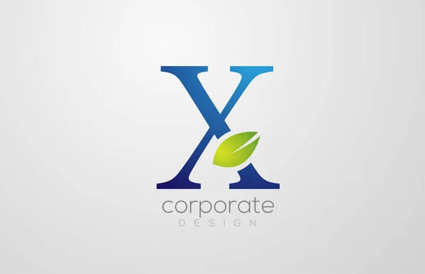 Alfabeto foglia verde lettera X logo icona modello di design — Vettoriale Stock