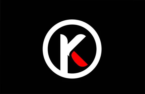 K alphabet letter with circle in black red white for company log — Stok Vektör