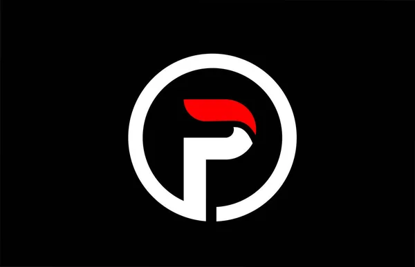 P alfabet letter met cirkel in zwart rood wit voor bedrijfslogboek — Stockvector