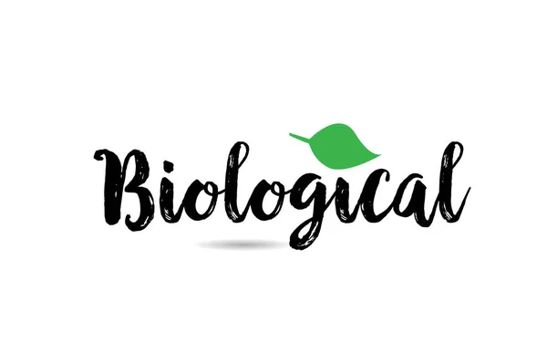 Biological text word with green leaf hand written for logo typog — 스톡 벡터