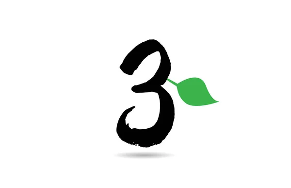 Grunge number 3 three handwritten geen leaf logo icon design tem — 스톡 벡터