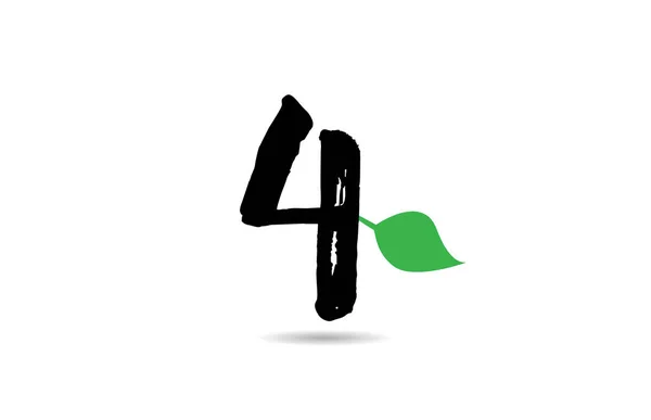 Grunge number 4 four handwritten geen leaf logo icon design temp — 스톡 벡터