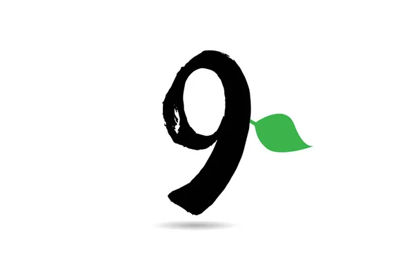 Grunge Nummer 9 neun handgeschriebene geen leaf logo icon design temp — Stockvektor