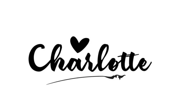 Nome Charlotte testo parola con amore cuore scritto a mano per il logo t — Vettoriale Stock