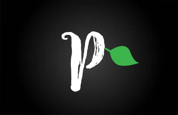 Letter grunge handwritten P geen leaf alphabet letter logo icon — Stok Vektör