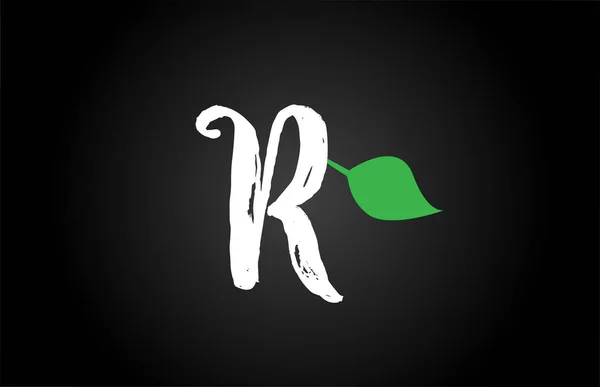 Letter grunge handwritten R geen leaf alphabet letter logo icon — Stok Vektör