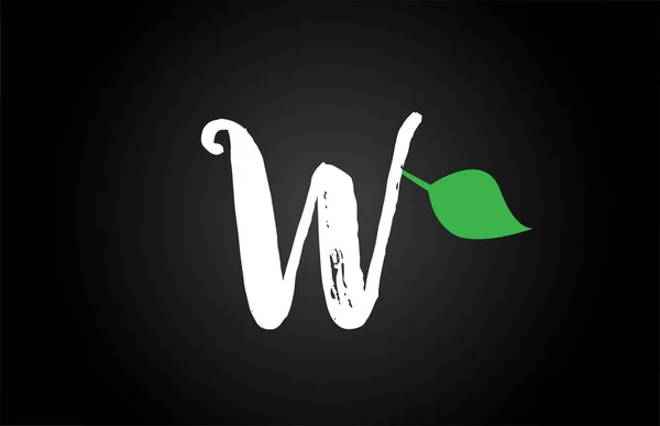 Letter grunge handwritten W geen leaf alphabet letter logo icon — Διανυσματικό Αρχείο