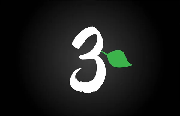 Number handwritten grunge 3 three geen leaf logo icon design tem — ストックベクタ