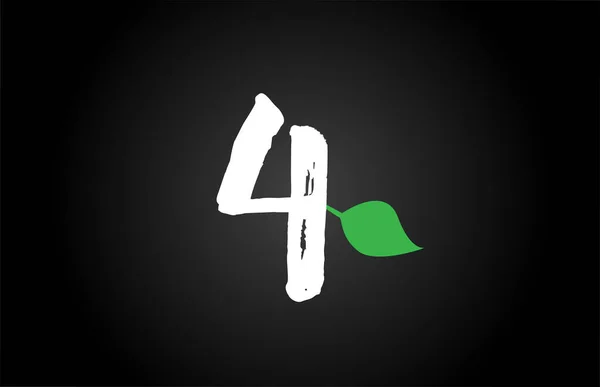 Número manuscrito grunge 4 quatro geen folha logotipo ícone temp —  Vetores de Stock
