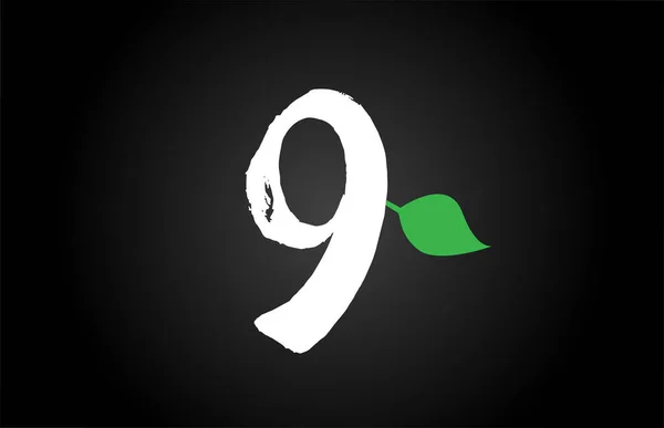 Numero grunge scritto a mano 9 nove geen foglia logo icona design temp — Vettoriale Stock