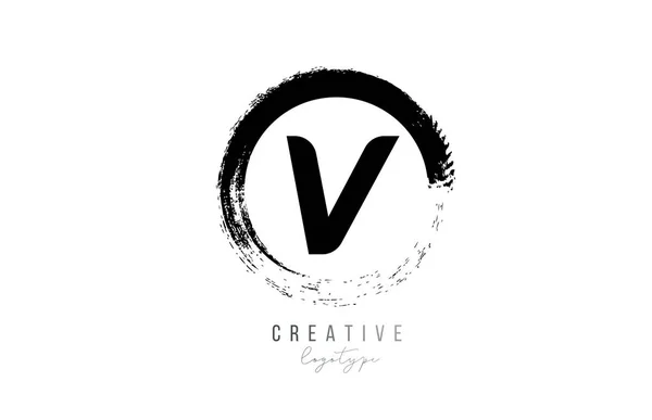 Black letter grunge circle V alphabet letter logo icon design te — ストックベクタ
