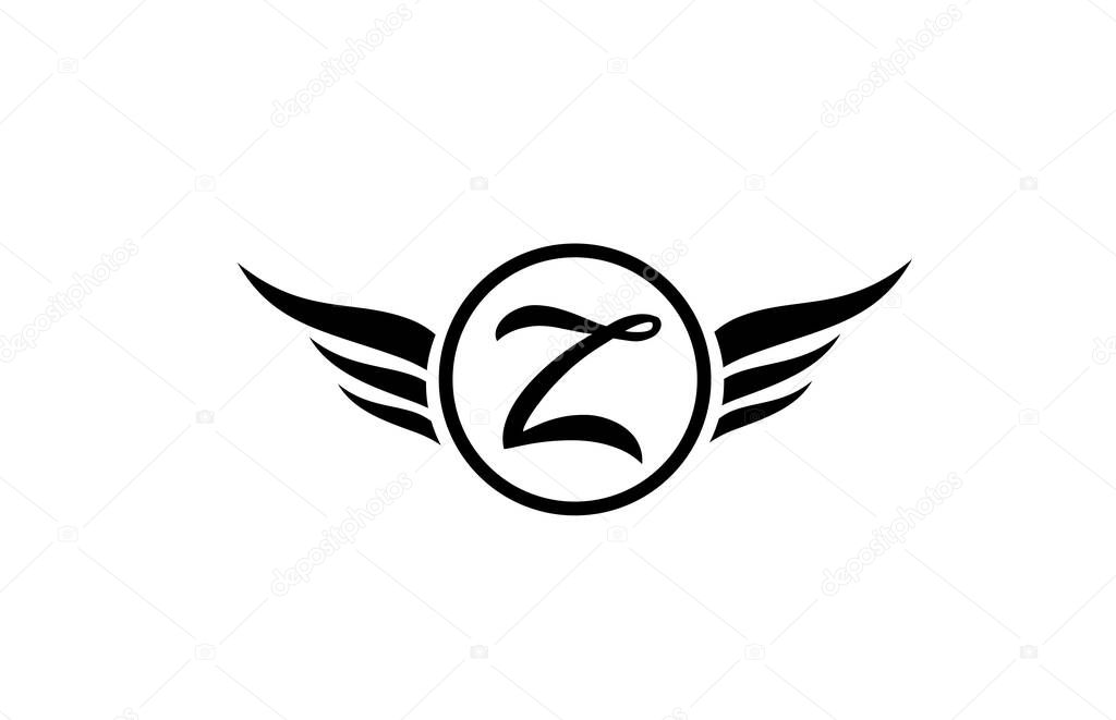 Black and white Z wing wings alphabet letter logo icon with circle for company design and business. Suitable for a logotype
