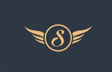 S sarı mavi alfabe harfi logosu, kanat simgesi ve iş tasarımı ve şirket için daire şeklinde. Bir logot türü için uygun