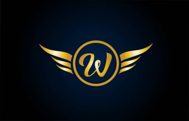 Altın sarısı W kanatlı alfabe harf simgesi. Şirket ve iş dünyası için klas bir tasarımı var.