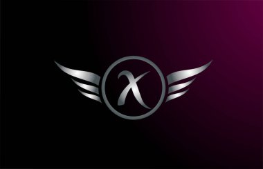 Gümüş gri kanatlar X harfi alfabe logosu tasarımı ve iş dünyası için metalik ikon. Akılda kalıcı bir logot tipi için uygun.