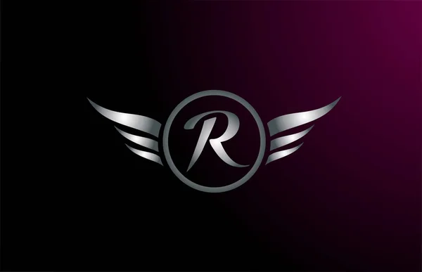 Zilver Grijze Vleugels Letter Alfabet Logo Design Met Metalen Icoon — Stockvector