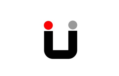 Şirket ve iş için kırmızı gri beyaz harflerle U nokta harfli alfabe simgesi tasarımı. Akılda kalıcı logotype uygun