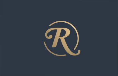 İşletme şirketi için altın sarısı alfabe harfi R logosu tasarımı. Akılda kalıcı logotype uygun