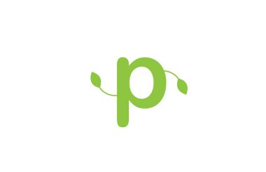 Şirket ve işletme için yeşil yaprak yaprakları p alfabesi logo tasarım simgesi. Akılda kalıcı logotype uygun