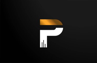 İşletme ve şirket için altın sarısı beyaz P harfi alfabe simgesi tasarımı. Lüks logolar için uygun