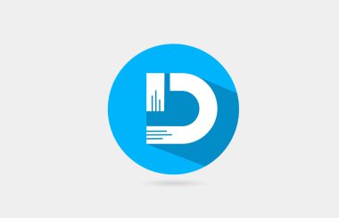 D alfabesi harfi logosu şirket ve iş için uzun gölge mavisi beyaz simge tasarımı. Modern logottip için uygun