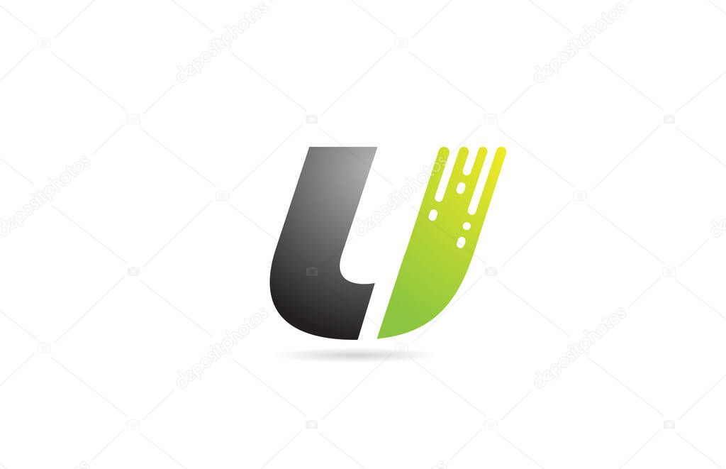 U grey black green letter logo alphabet design icon for business and company. Suitable for catchy logotype