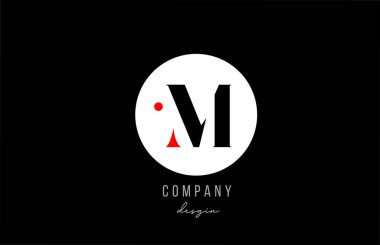 M harfi alfabe logosu tasarımı. İş ve şirket için beyaz daire şeklinde. Akılda kalıcı logot şablonu için uygun