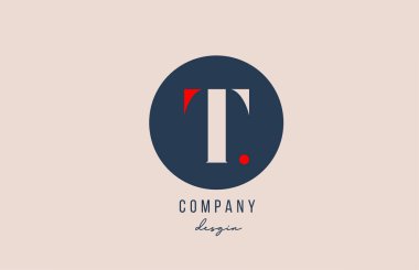 Şirket ve iş için mavi daireli kırmızı nokta T harfi alfabe simgesi tasarımı. Modern logot şablonu için uygun