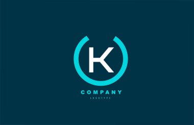 İş ve şirket için K beyaz ve mavi harfli basit alfabe simgesi tasarımı