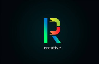 R renkli alfabe harfi logo tasarımı simgesi iş ve şirket için mavi turuncu renkli