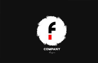 İş ve şirket için grunge tasarımlı F siyah kırmızı beyaz alfabe harf simgesi simgesi