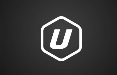 İş ve şirket için eşkenar dörtgen içeren U siyah ve beyaz alfabe harfi logo simgesi tasarımı