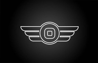 O alfabe harf logo simgesi şirket ve iş siyah ve beyaz çizgi kanat tasarımı ile