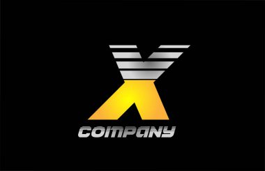 Şirket ve iş dünyası için sarı çizgili X alfabesi harfi logo simgesi