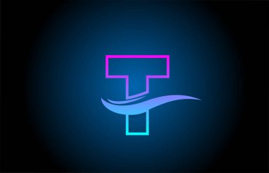 Şirket ve iş dünyası için basit satır tasarımlı T mavi ve pembe alfabe harfi simgesi