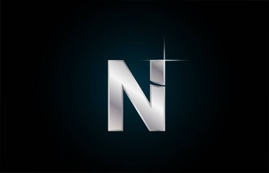 N gümüş metal alfabe harf simgesi şirket ve iş için kıvılcım tasarımı simgesi